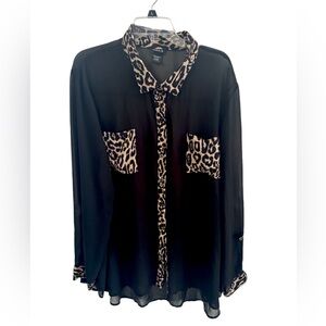 Torrid Sheer Black Leopard Trimmed Button Down Shirt Size 3 (3X)